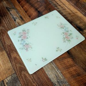 Vintage Pfaltzgraff Tempered Glass Square Cutting Board in Tea Rose Pattern